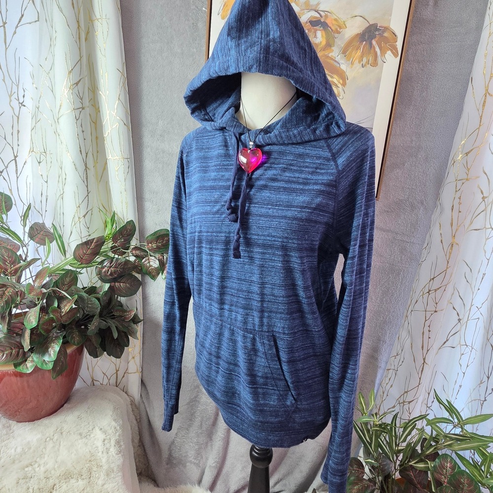 American Eagle Outfitters Seriously Soft‎ Heathered Blue Striped Sleeve Hoodie
